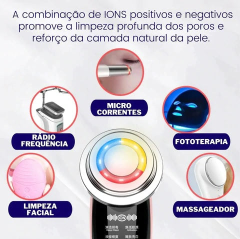 Aparelho Massageador 7 em 1 Anti Idade Rejuvenescedor Facial com LED AmazeFan Original