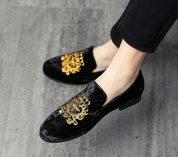 Embroidered Suede Loafers