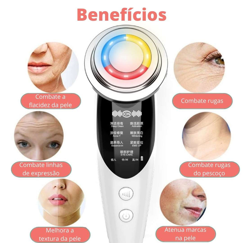 Aparelho Massageador 7 em 1 Anti Idade Rejuvenescedor Facial com LED AmazeFan Original