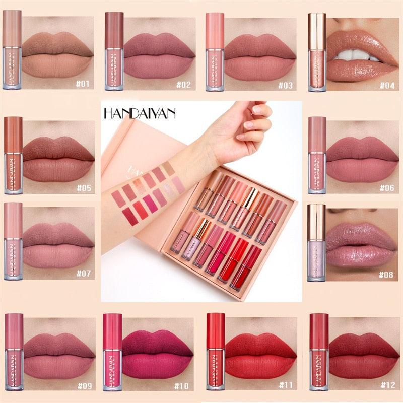 Batom Matte Ultra Chic Lips Handaiyan - Kit com 12 batons e embalagem box