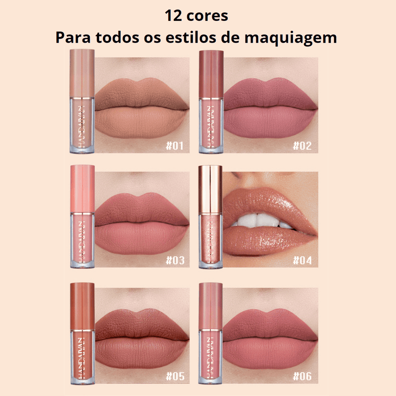 Batom Matte Ultra Chic Lips Handaiyan - Kit com 12 batons e embalagem box